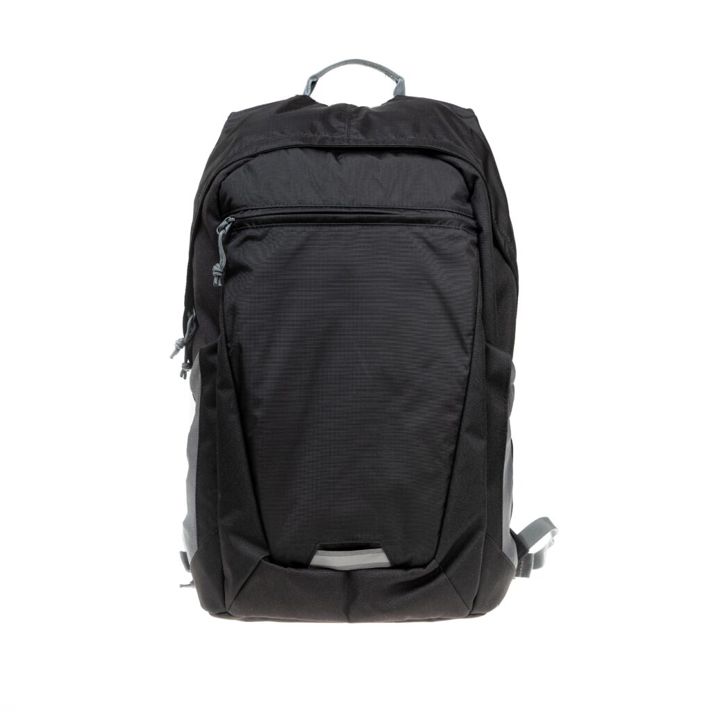 Image of the front view of a black backpack